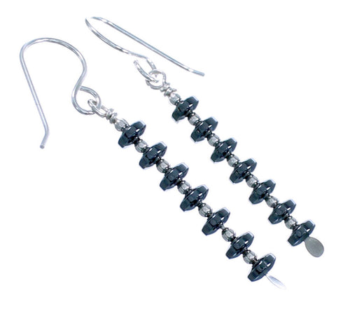 Southwestern Genuine Sterling Silver Hematite Bead Hook Dangle Earrings DX115863
